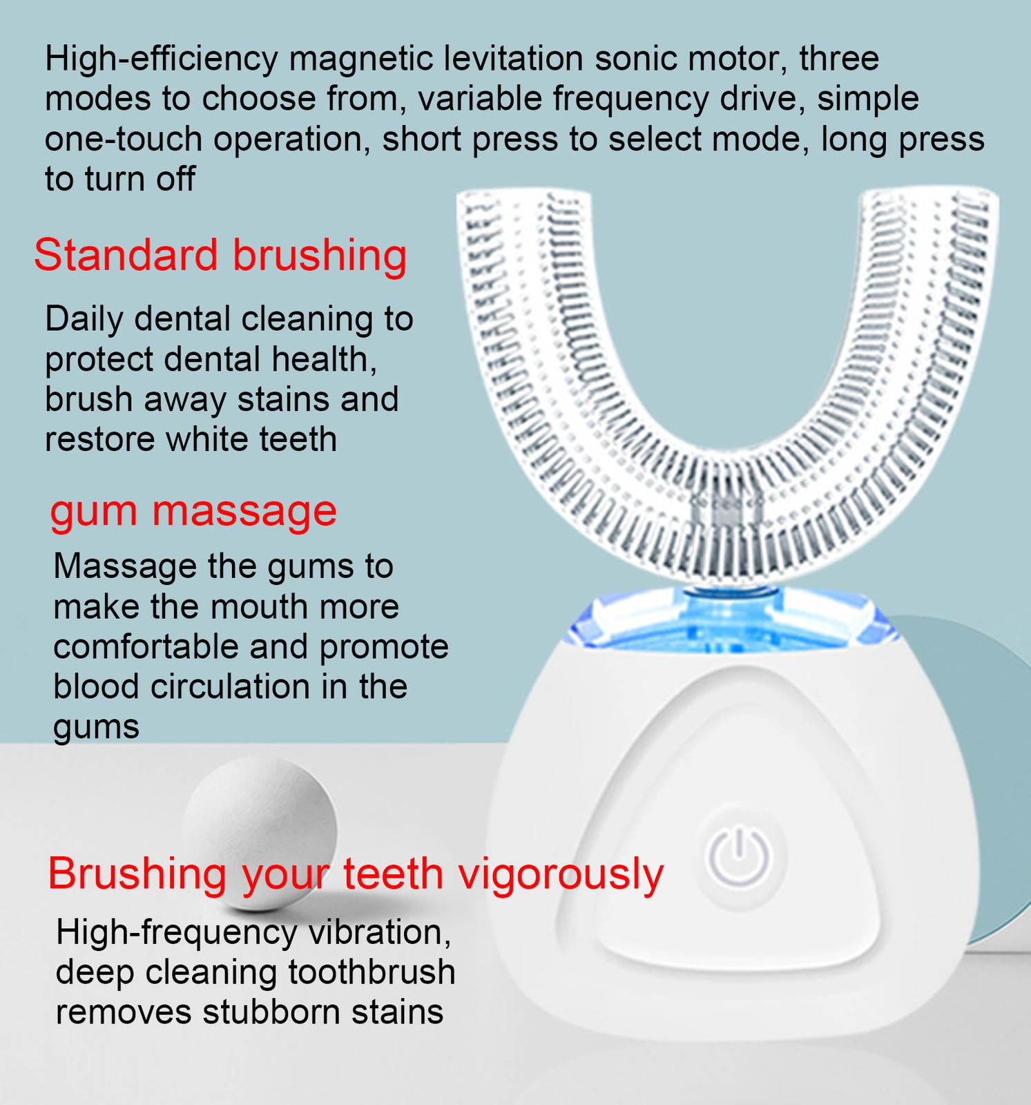 VIDECOR Cepillo de Dientes Electrónico, Cepillo de Dientes Eléctrico en Forma de U, Cepillo de Dientes Automático Inalámbrico USB Inteligente, Cuidado Bucal,B