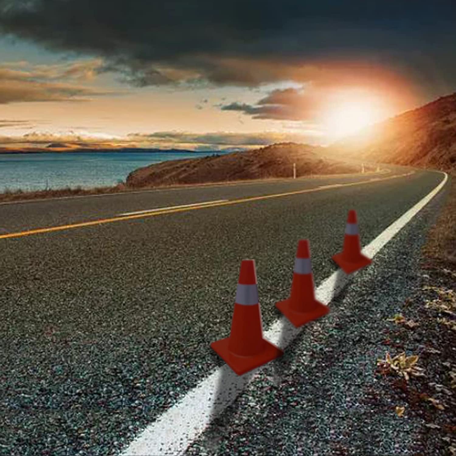 Conos de seguridad vial de PVC rojos con collar reflectante premium - Conos de estacionamiento duraderos - Conos de peligro multiusos para control de accesos al aire libre y entrenamiento de con