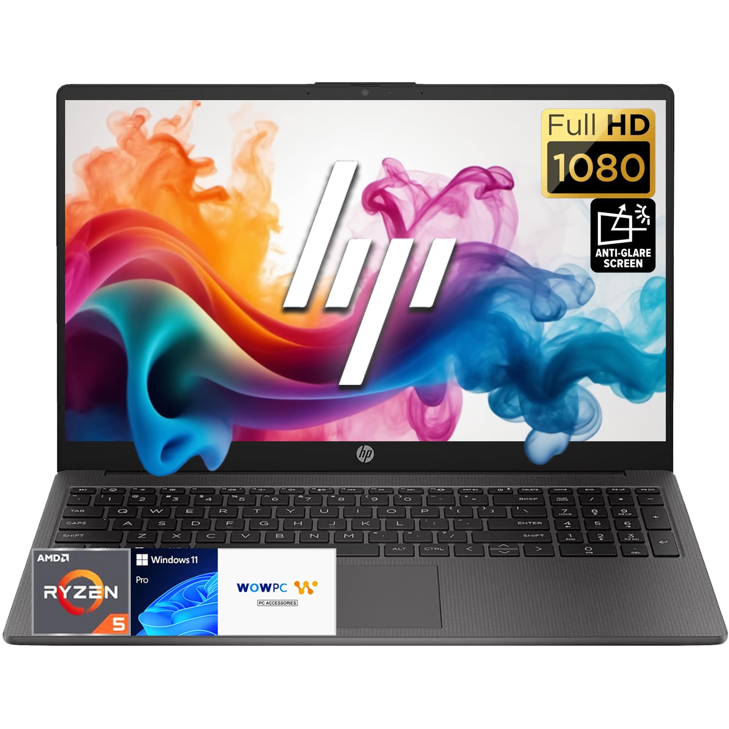 HP 255 G10 Laptop for Business & Productivity, AMD Ryzen 5 7530U, 15.6” FHD Anti-Glare Display, 8GB RAM, 628GB Storage (128GB SSD + 500GB External), Wi-Fi 6, BT 5.3, Windows 11, WOWPC 3-in-1 Bundle 8GB RAM | 128GB SSD
