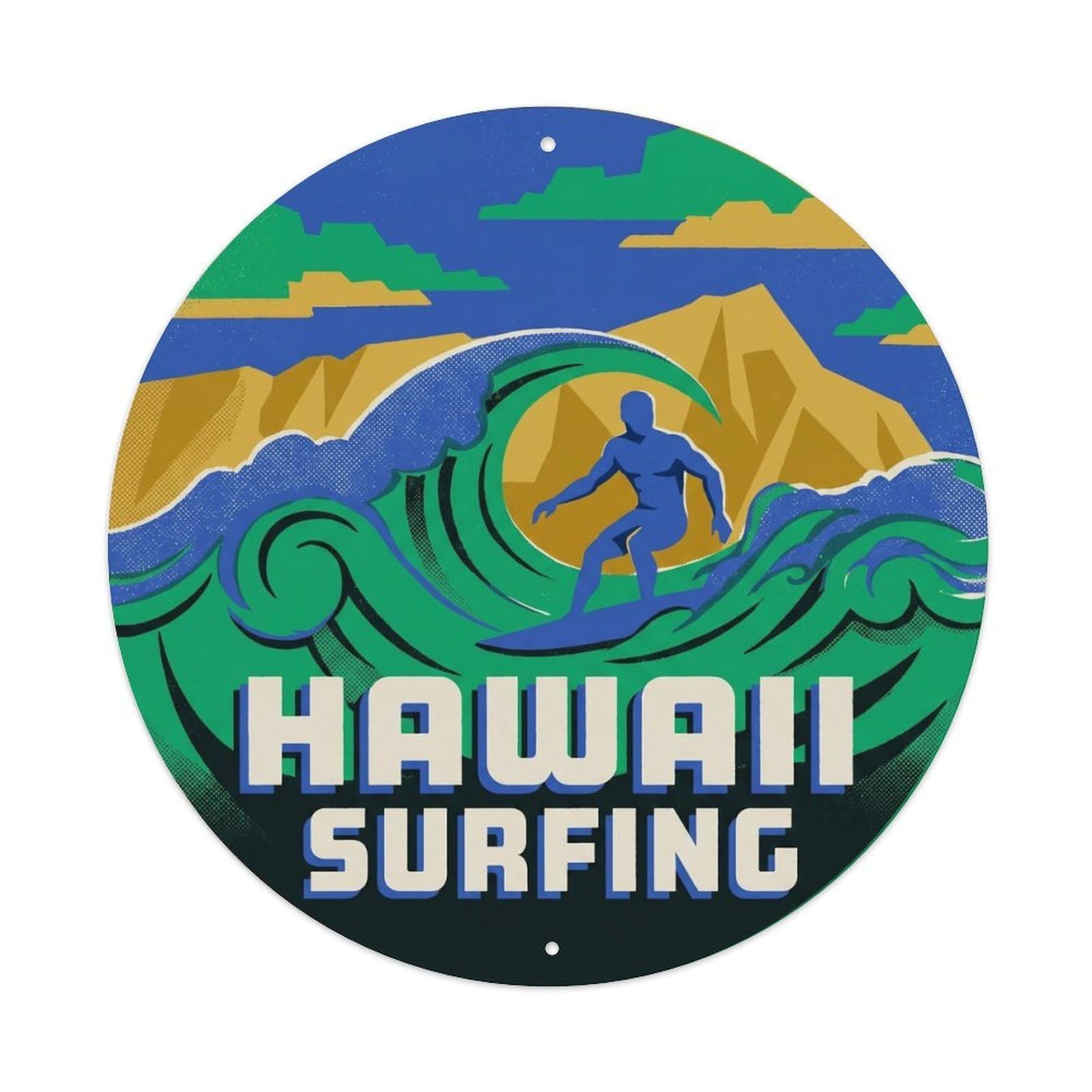 Surfer Silhouette Hawaii Coastal Travel Island Surf Metal Tin Sign