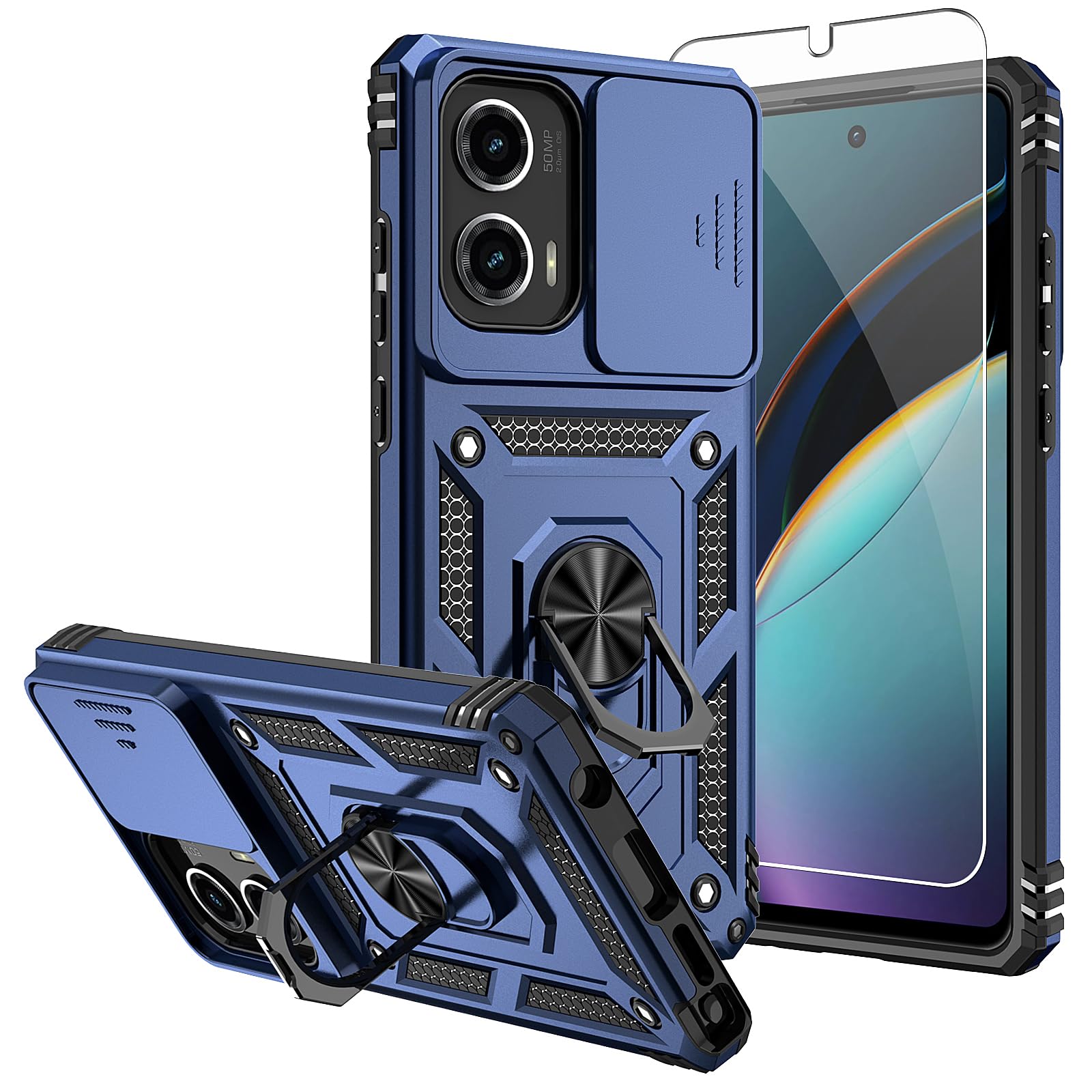 SMKY for Moto G Stylus 5G 2024 Case,with Screen Protectors and Camera Cover,16ft.Drop Tested Cover with Magnetic Kickstand Protective Case for Moto G