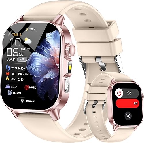 Smart Watch for Men Women with 2.0" HD Display, Blood Pressure Oxygen Heart Rate Sleep Monitor, 136 Sports Modes, IP68 Waterproof Fitness Champagne