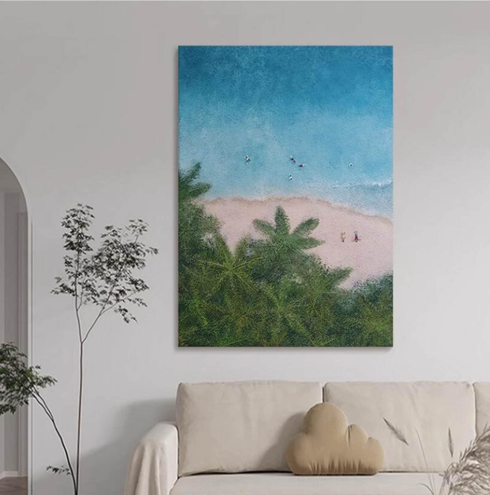 Peintures texturées faites à la main avec motif de plage et cocotier