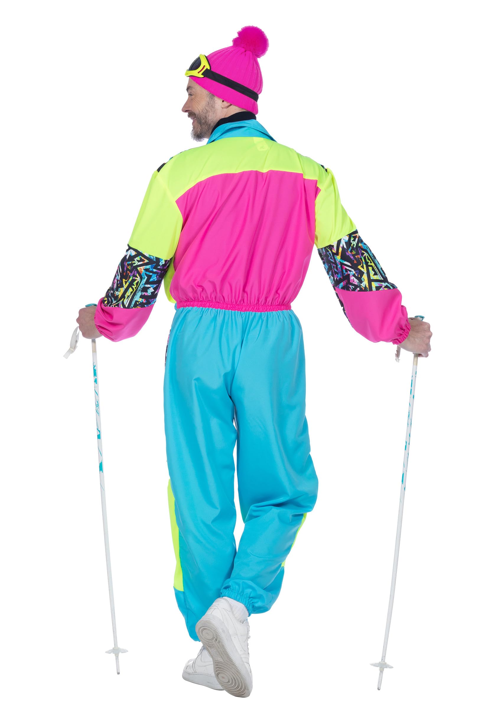 WILBERS & WILBERS - Retro Skianzug Herren | Neon, 80er Jahre Skioverall für Aprés-Ski, Karneval, Mottoparty, sportlicher Schneeanzug