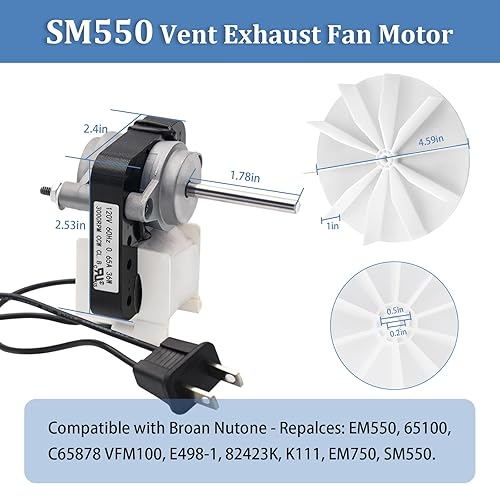 Miniatura 2 de Kit universal de motor de ventilador de escape de baño para NutoneBroan 50CFM, reemplazo de 120V C01575 65100 EM550 EM750