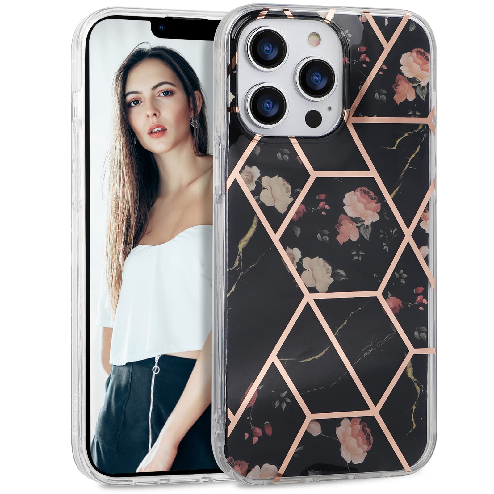 Amazon.co.jp: IMIKOKO iPhone 14 Pro用バンパー ケース 花柄デザイン 
