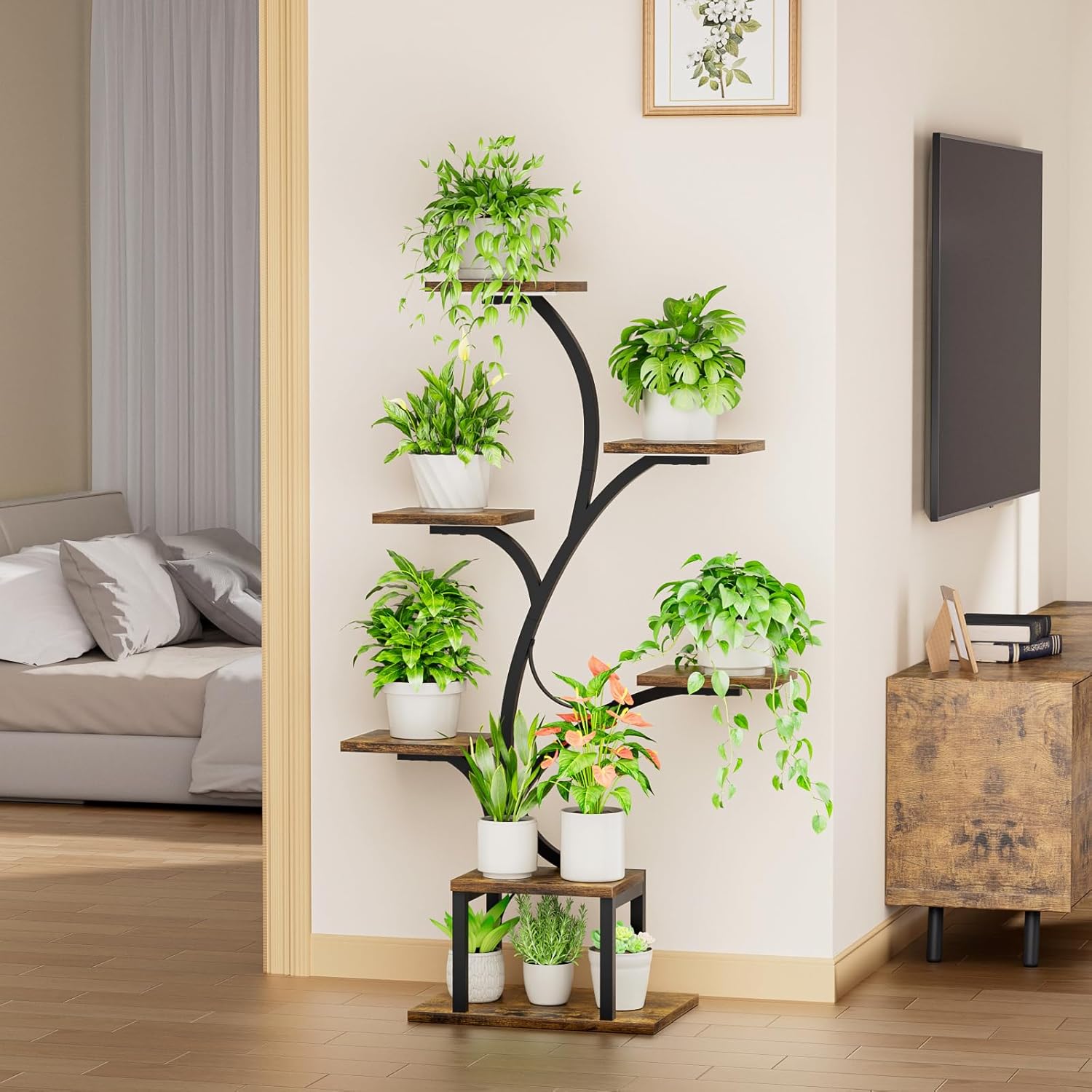 7-Tier Indoor Plant Stand with Grow Lights, 49" Corner Shelf