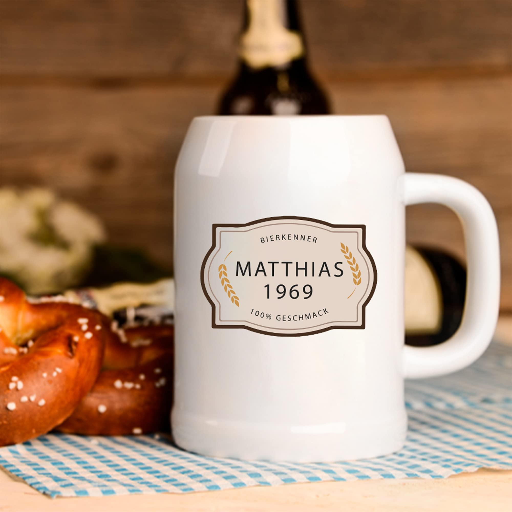 LOOXIS Personalisierter Bierkrug mit Namen & Motiv bedruckt – 500 ml, Keramik, ca. 680 g, versch. Motive – Geschenkidee Männer, Vatertag, Bierliebhaber, Geburtstag
