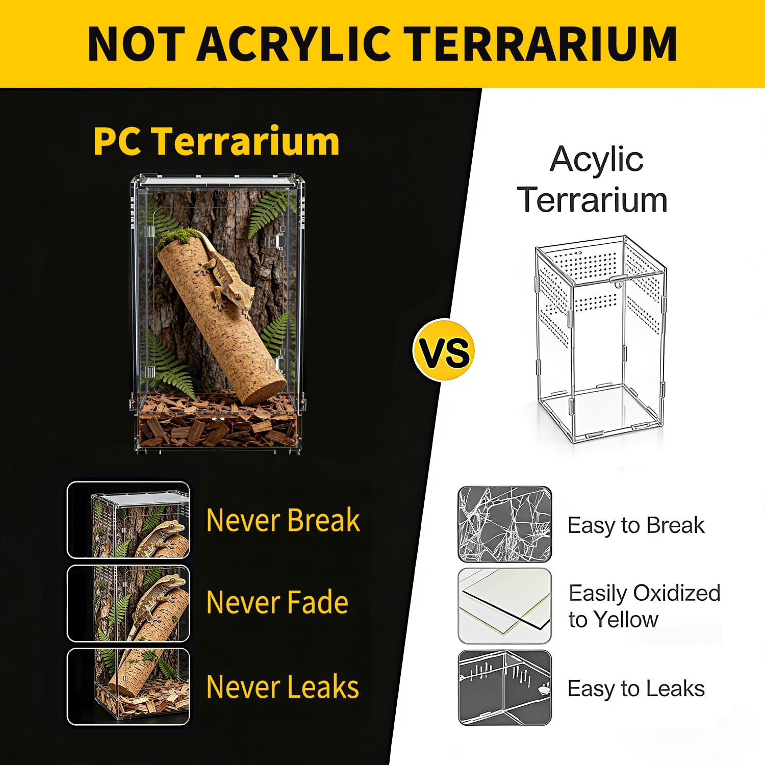 Terrario Alto para Reptiles, 11 GAL, hábitat de 12"x12"x18" con Puerta Frontal y ventilación Superior con Pantalla para Geckos, Ranas arborícolas, Camaleones y Dragones barbudos