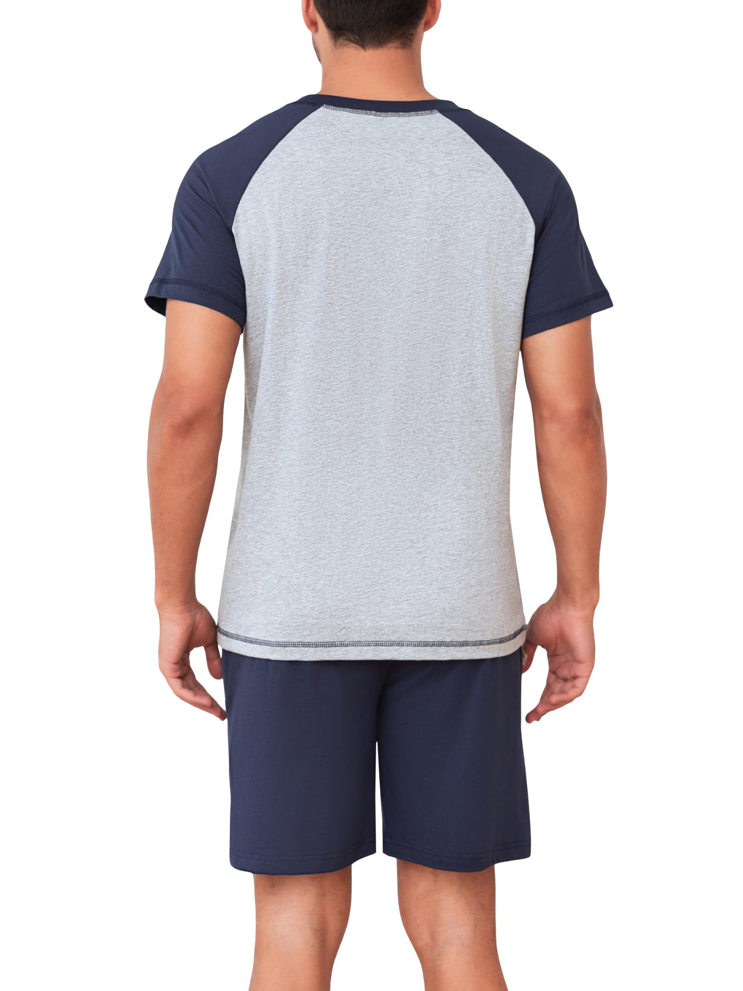 Pyjama d'été Court en Coton pour Homme - Ensemble de vêtements de Nuit 2 pièces avec col Rond, t-Shirt à Manches Courtes et Pantalon de Pyjama pour Homme