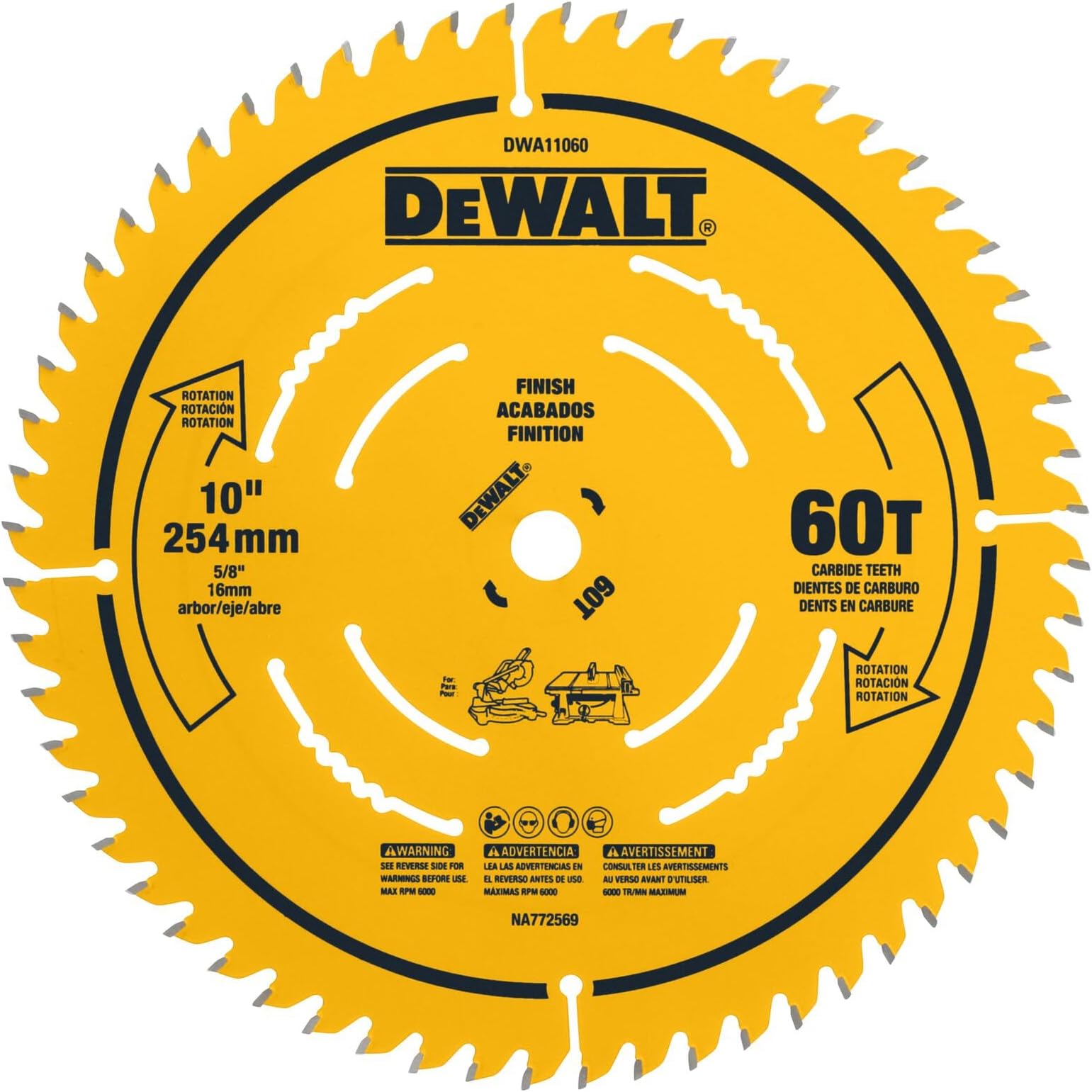 DEWALT Table Saw Blade, 10 in, 60 Tooth, Fine Finish, Ultra Sharp Carbide (DWA11060)