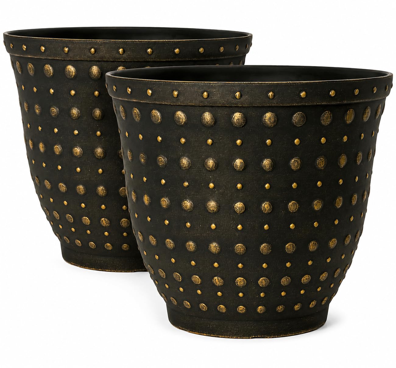 Muddy Hands Pack of 2 Black Bronze Decorative Plant Pots Large Outdoor Garden Planters Round Plastic Flower Herb Tree Containers for Patio, Balcony & Front Door (15.6 Litres)