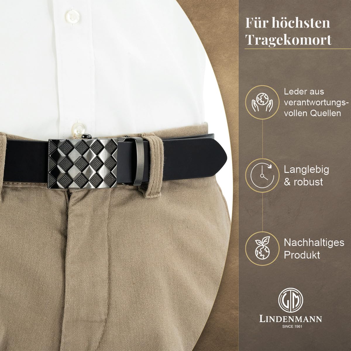 LINDENMANN Automatik-Gürtel Herren Echt-Rindleder schwarz