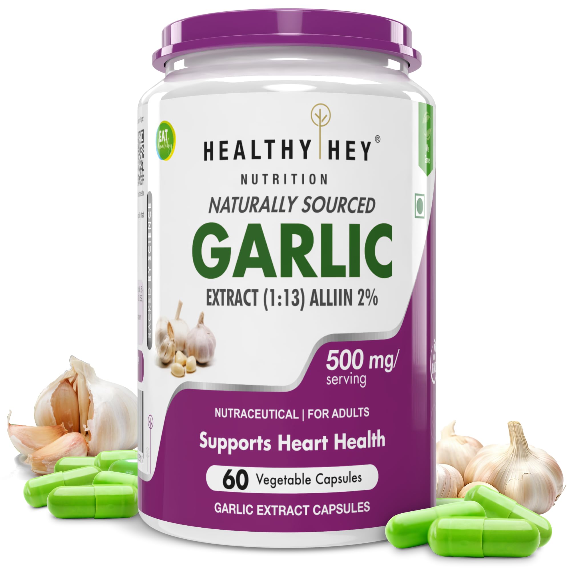 HealtyHey Nutrition Odorless Garlic Extract (1:13) Allium Sativum - 2% Allicin -(60 Veg Capsules)