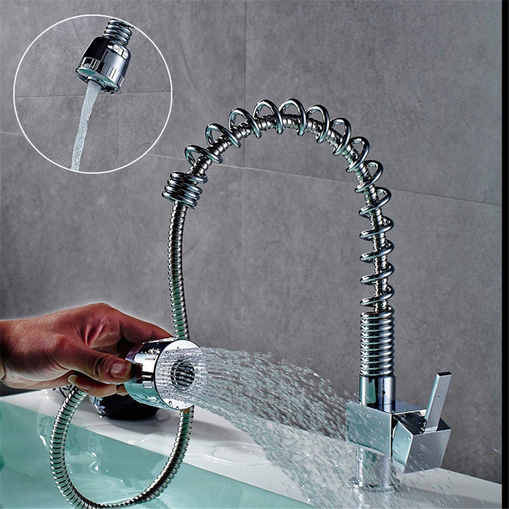 Resorte de Cabezal rociador extraíble, Cabezal de Ducha para Grifo de Cocina, Mezclador Universal de Agua fría y Caliente, Fregadero de Cocina, Grifo de Agua, rotación Cuadrada de una Sola manija.