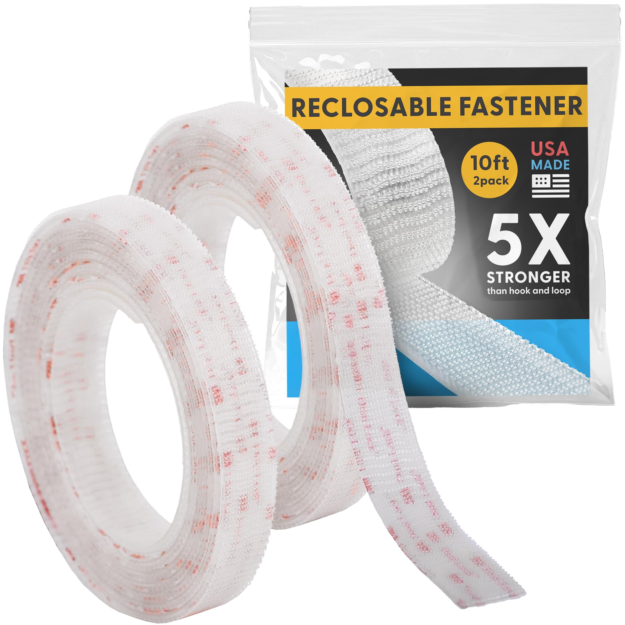 Industrial Strength -10FT 2Pack - Clear Indoor/Outdoor Adhesive Mounting Tape- Self Mating Reclosable Fastener Compatible with 3M SJ3550 / SJ3560 Dual Lock