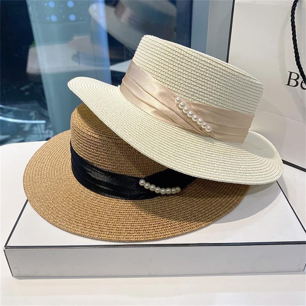 Cappelli Estivi da Spiaggia francesi per Donna Cappello con Visiera Aderente Cappello Panama Casual da Viaggio Jazz con Perle da Viaggio