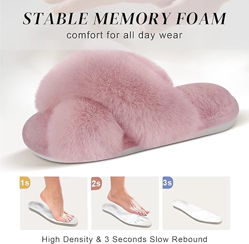 Miniatura 3 de Parlovable Women's Cross Band Slippers Fuzzy Soft House Slippers Plush Furry Warm Cozy Open Toe Fluffy Home Shoes Comfy Indoor Outdoor Slip On