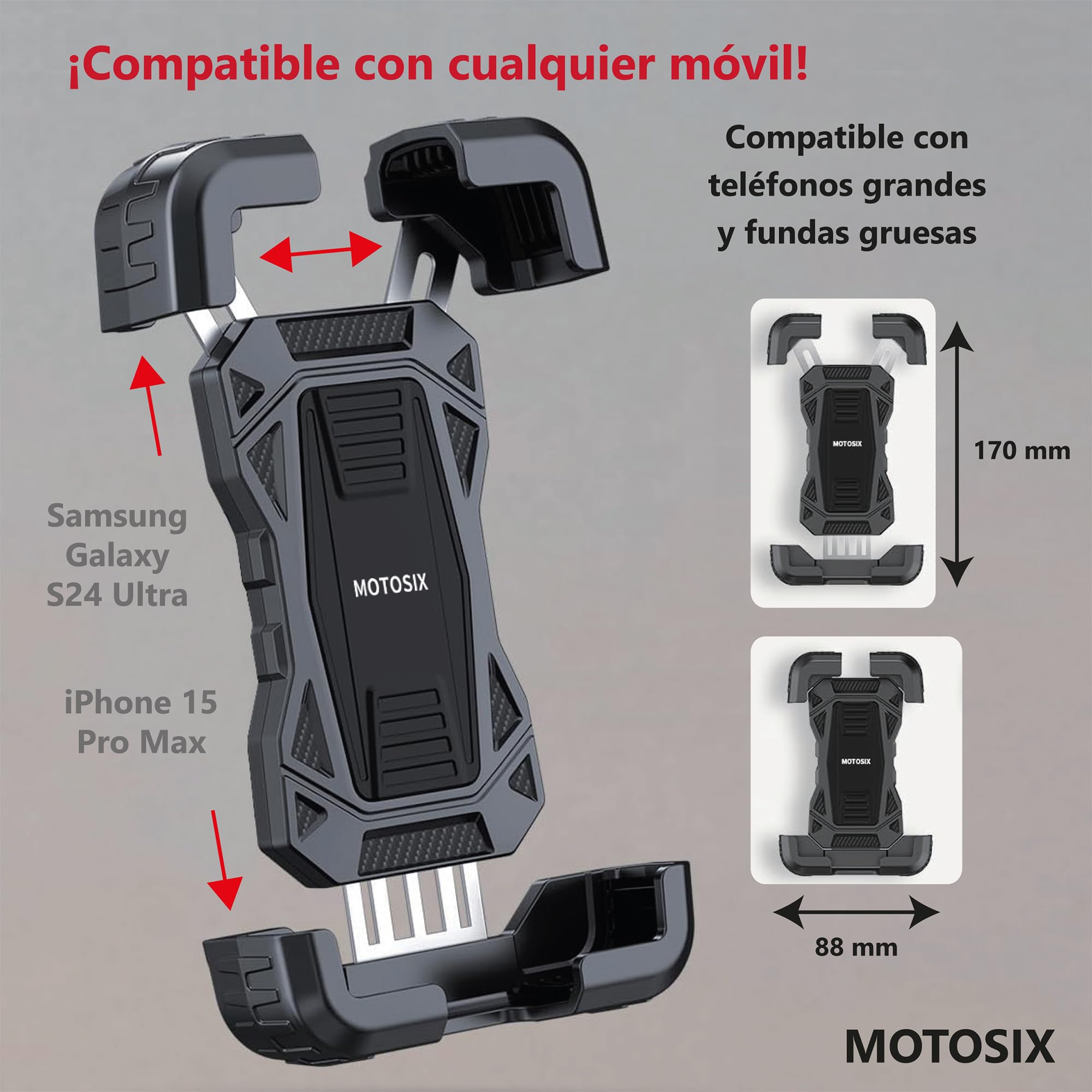 Soporte Móvil Moto Antivibración,ANTIRROBO, Brazo Metálico Extensible 360º.Soporte Móvil Bicicleta Bici Patinete electrico, Motocicleta. Teléfonos de 4,7-7,2'' Todo Tipo de Manillar