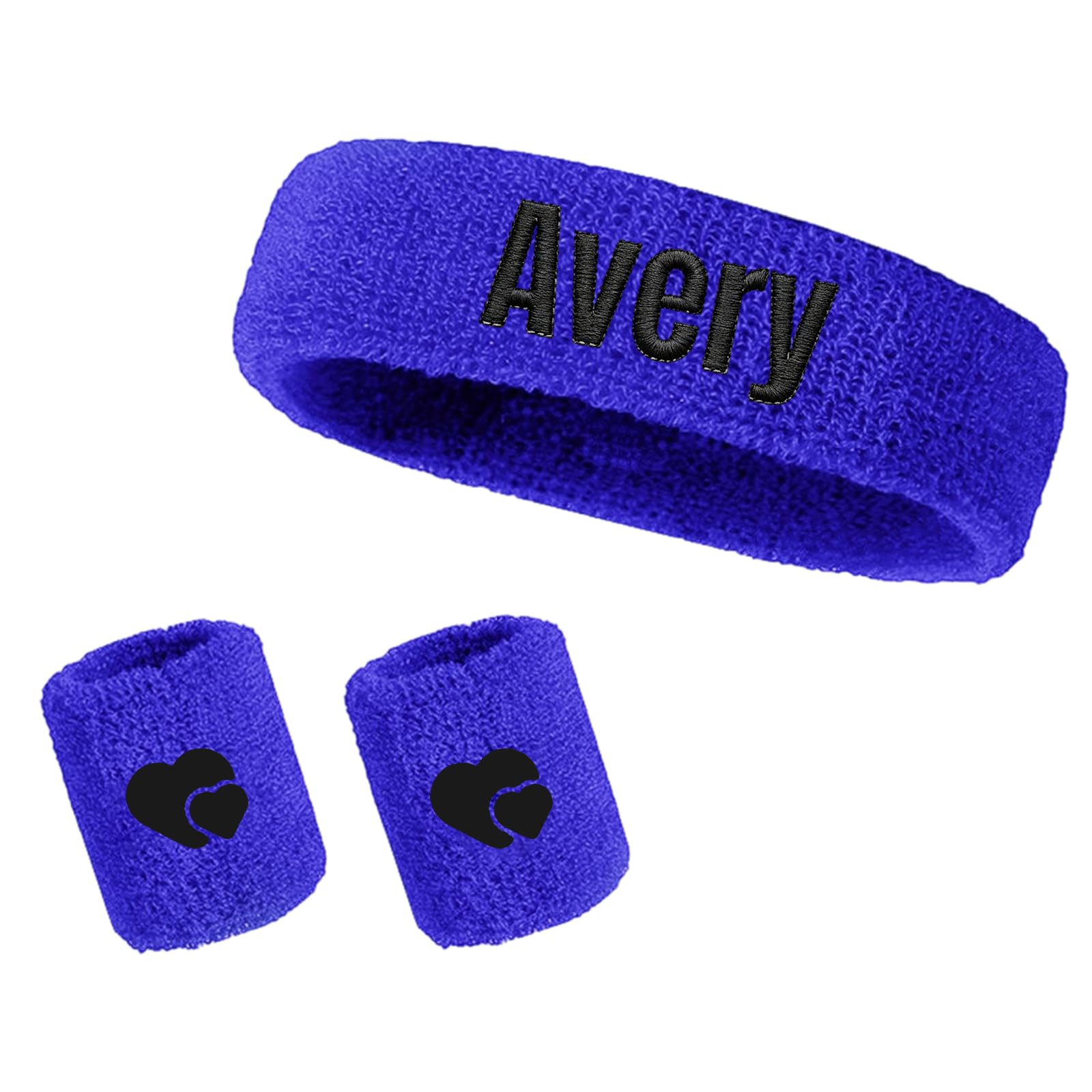 Custom Sports Wristbands, Personalised Embroidered Headband Set – Cotton Sweat Wicking Wrist Sweatband, 3 Piece Workout Accessory – Gift, for Runner Gym Fitness Athlete (B)