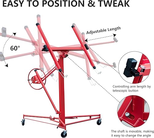 Miniatura 4 de PayLessHere Elevador de paneles de yeso de 11 pies con ruedas giratorias de construcción, elevador de gato de herramientas bloqueable para una fácil
