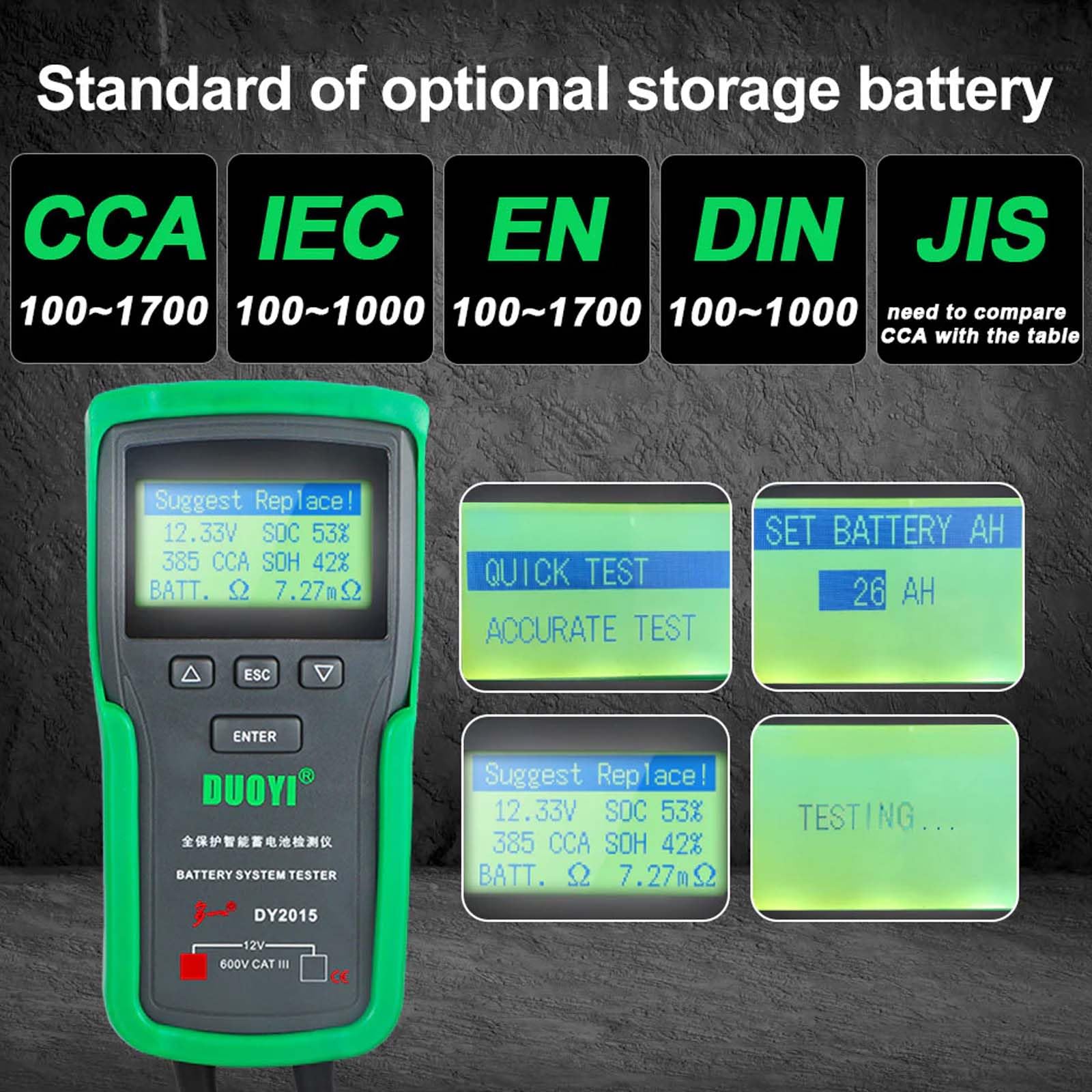 Probador de Carga de Batería para Automóvil de 12V/24V, Probador de Carga de 100-1700CCA, Probador de Alternador Automotriz, Analizador de Batería Digital (12V)