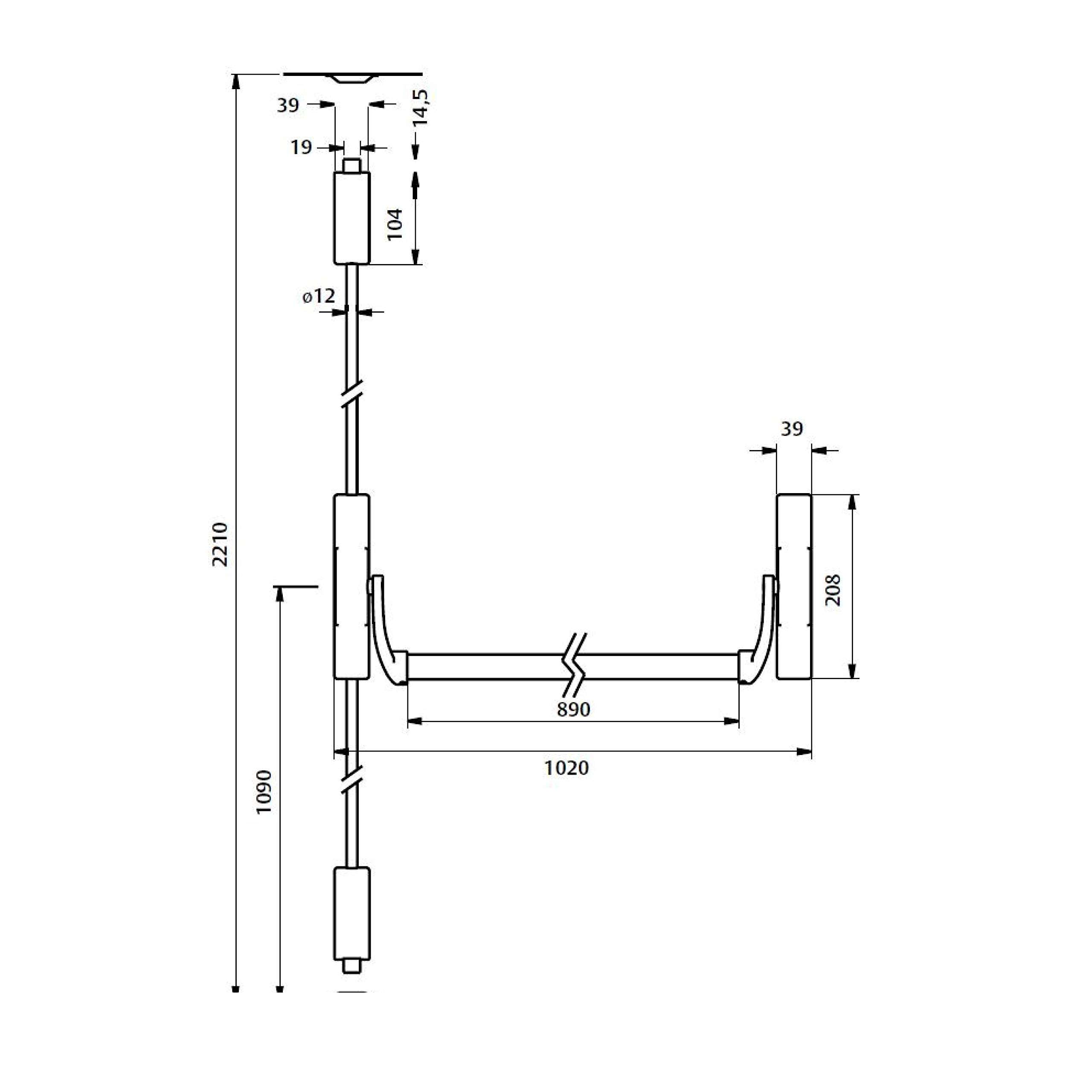 Tesa Assa Abloy, 1930908NV, Barra Antipánico Universal 1930 con dos puntos de cierre, Picaportes de Acero Basculante, Negro y Verde