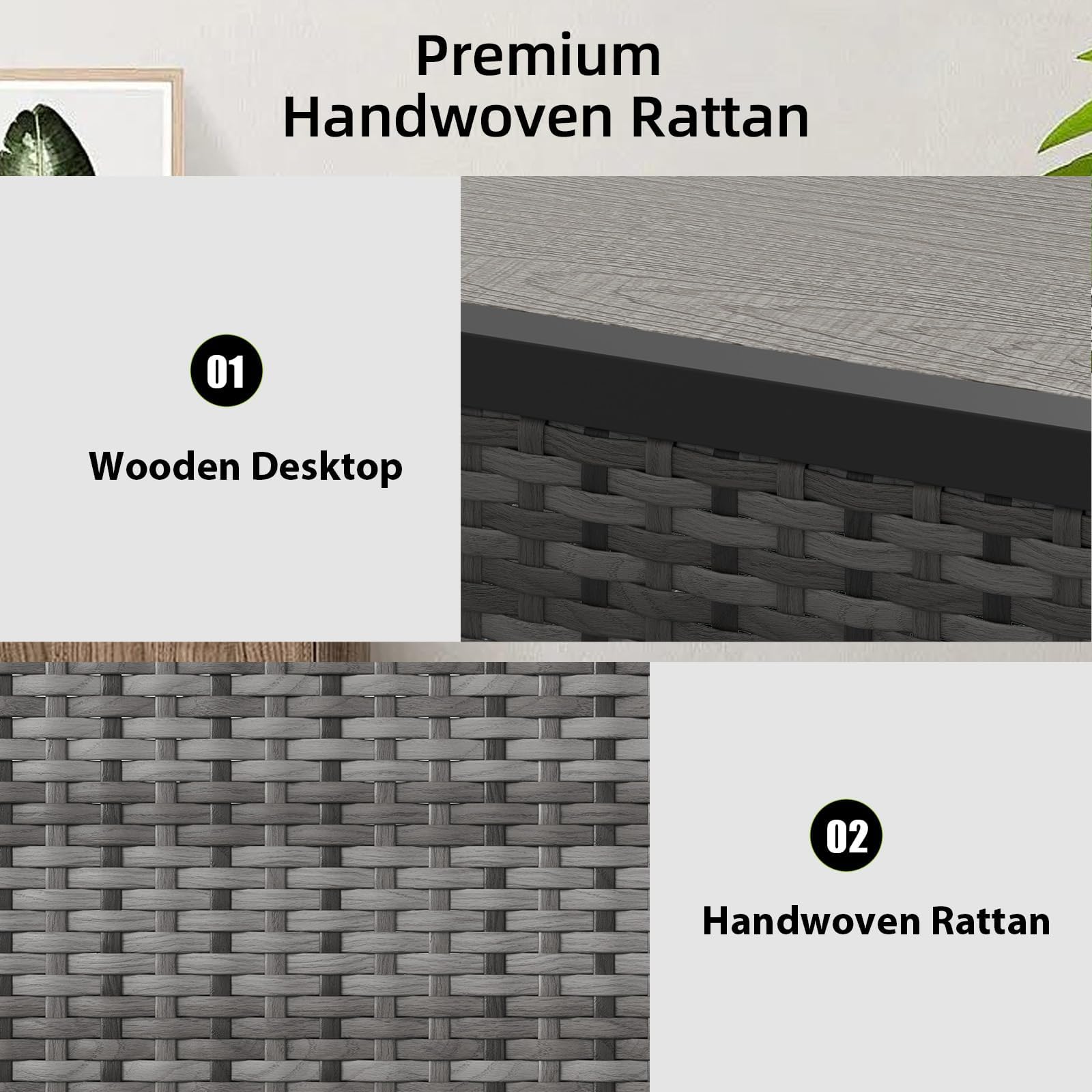 Conjunto de Bar para Exterior 3 Piezas, Mesa de Bar de Ratán PE con Estructura Metálica de Estantes de Almacenamiento Dobles Abiertos y 2 Taburetes para 2 Personas, Juegos Patio Bistro