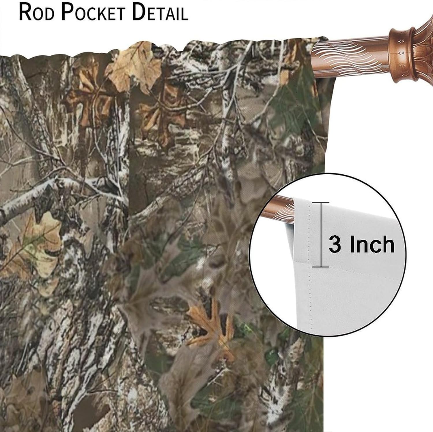 Rustic Style Curtains, Vintage Camouflage Forest Woodland 3D Pattern Rod Pocket Blackout Heat Reduction Bedroom Living Room Curtains42X45 Inch