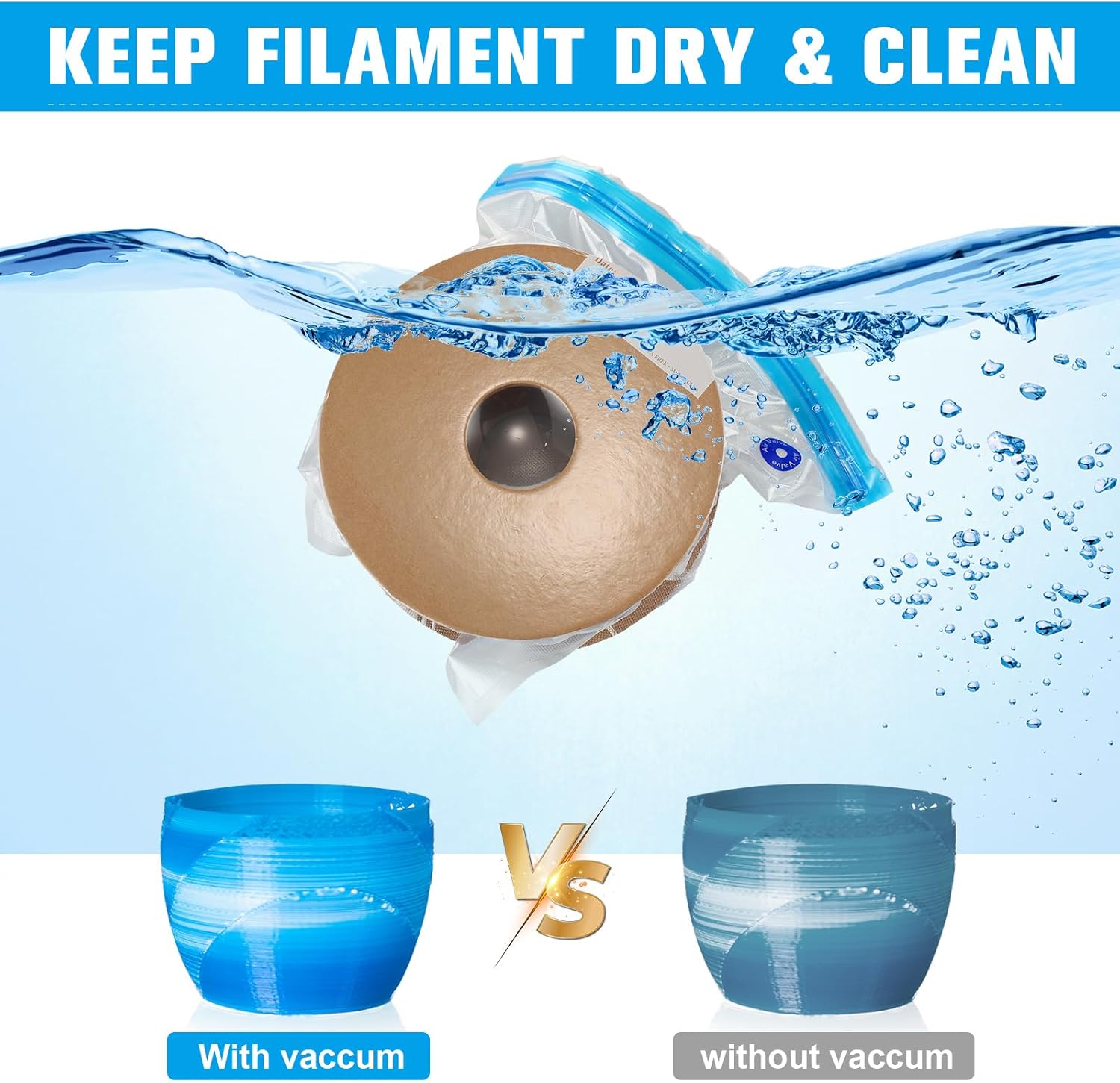 Jetec 70 Pcs 3D Filament Storage Bags Vacuum Sealed Kit, Include Reusable 3D Printer Filament Vacuum Storage Bags 13.4 x 11.8 Inch and Cobalt Free Humidity Indicator Cards for Keeping Files Dry