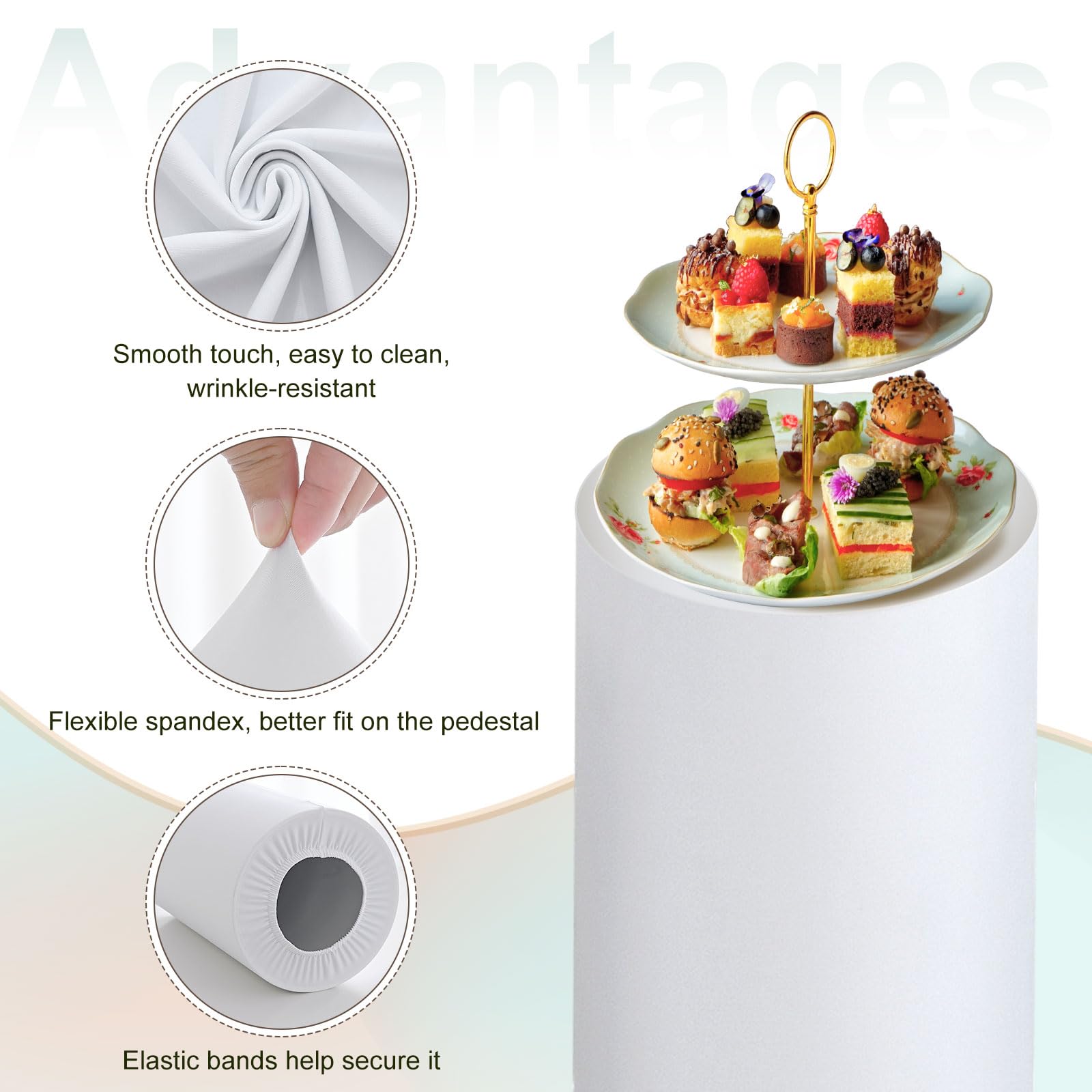 QUARKZMAN Set de 5 Housses de Socle Cylindrique en Spandex Blanc, Housse de Socle pour Décoration de Mariage Anniversaire Fête, Contient uniquement les Housses Cylindriques (Tissu Élastique)