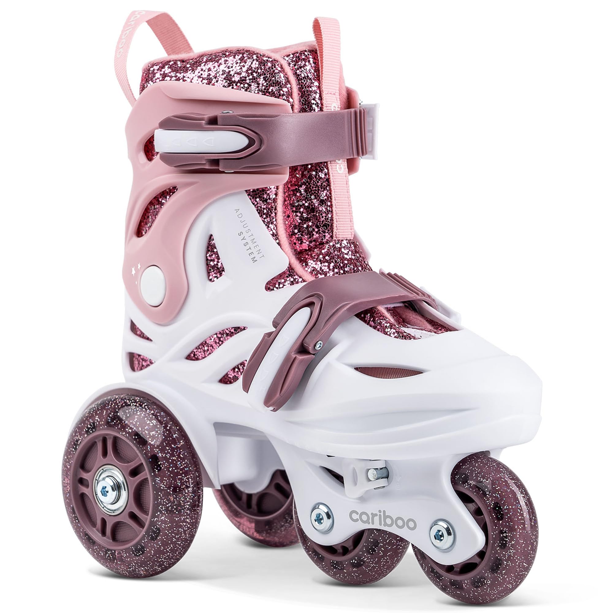Cariboo Ballerina – Verstellbare Kinder-Inlineskates mit Schutzset (3-teilig), LED-Räder, Sicherheitsstopper, Einfaches Lernen, Glitzerdesign