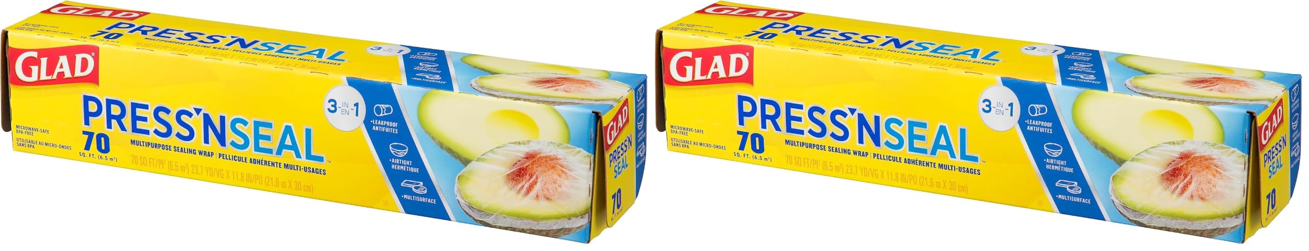 Glad Press'n Seal Plastic Food Wrap | 70 Square Foot | Roll | Pack of 2