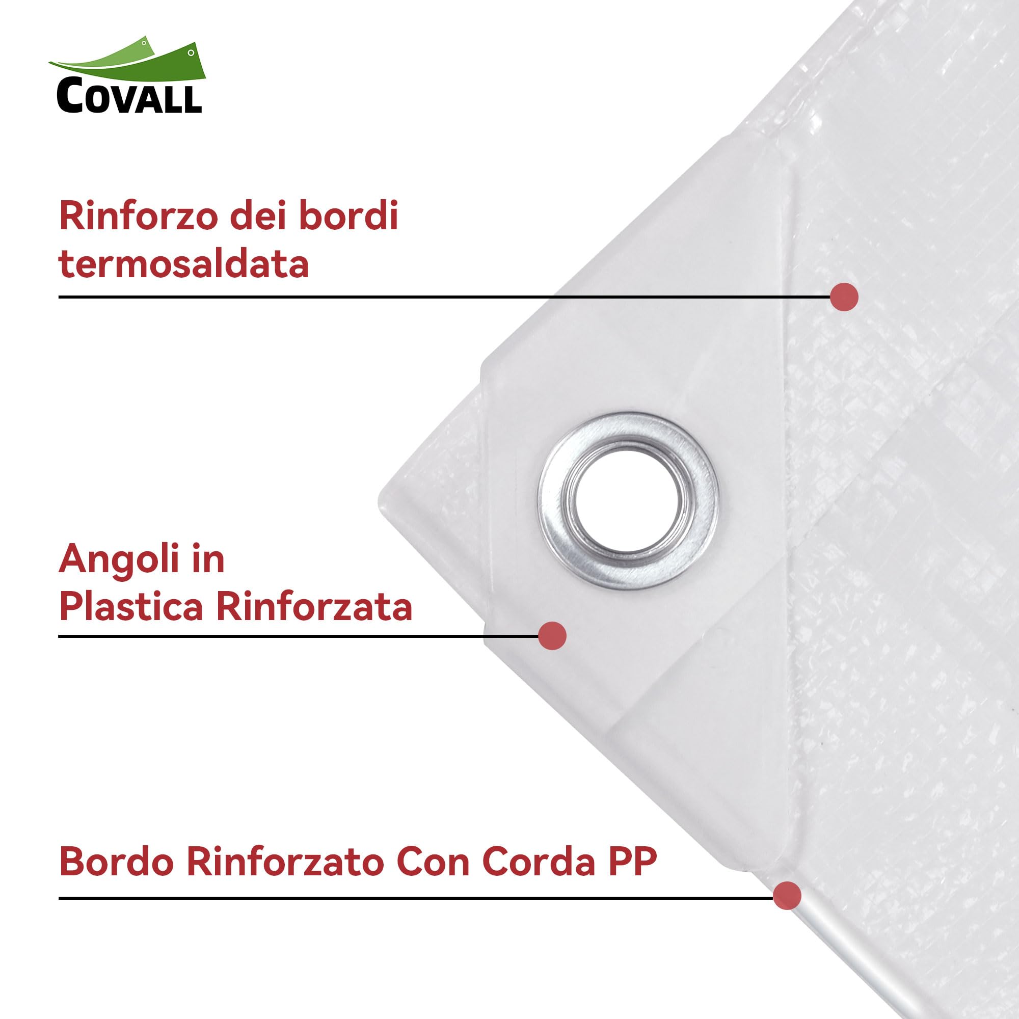 Telone Impermeabile per Esterno 4x6m, HDPE 115g/㎡ Rinforzato con Occhielli, Anti-UV, Copertura per Piscina, Auto, Mobili da Giardino, Bianco