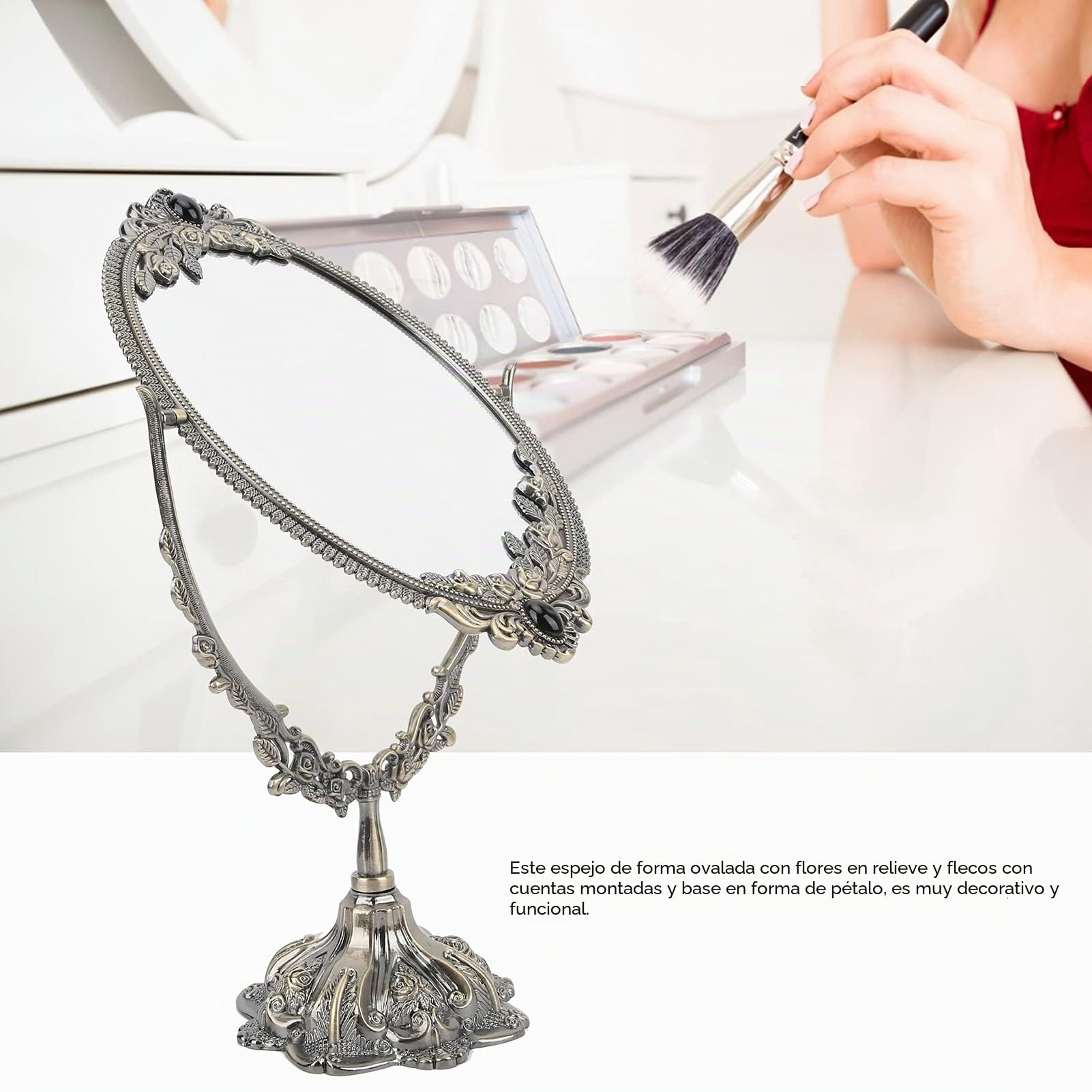 Espejo de Maquillaje Vintage Gótico - Aleación de Zinc Doblable Lateral (Small)