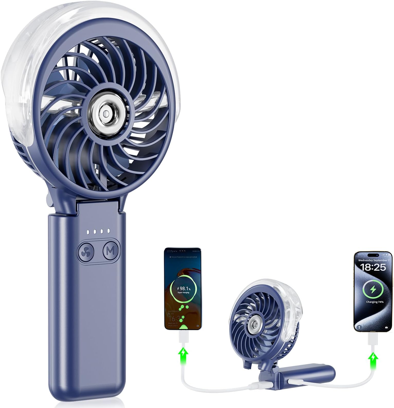 HandFan Portable Fan, Mist Handheld Fan, Handy Fan, Small Fan, 5,200 mAh, Type-c Rechargeable, Foldable, Handheld, Tabletop, Neck Fan, Mini Fan, Mini Fan, 3 Adjustable Airflow, Convenient to Carry,