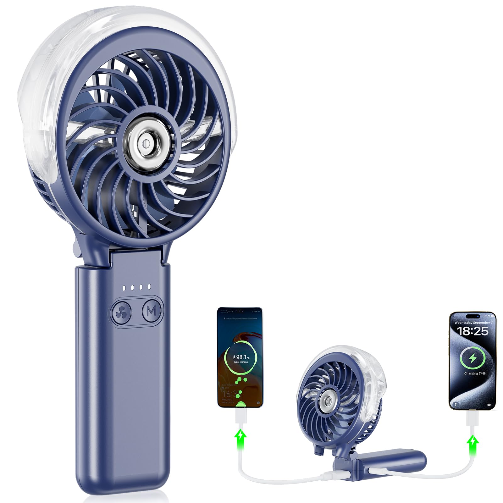 HandFan Portable Fan, Mist Handheld Fan, Handy Fan, Small Fan, 5,200 mAh, Type-c Rechargeable, Foldable, Handheld, Tabletop, Neck Fan, Mini Fan, Mini Fan, 3 Adjustable Airflow, Convenient to Carry,