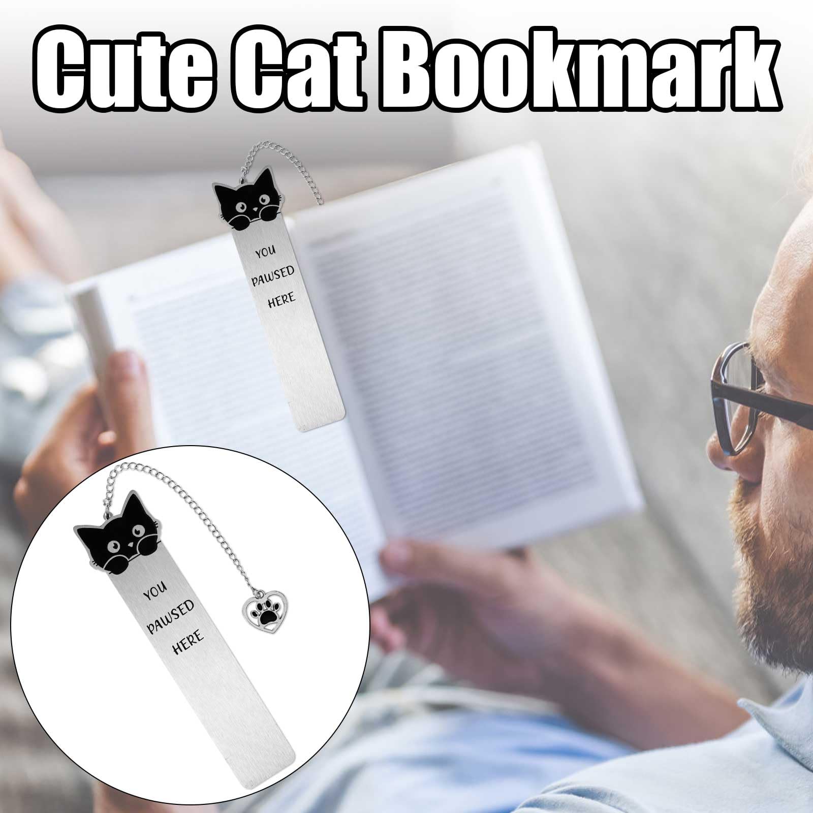 Bookmarks For Kids Cat Book Mark Cat Bookmarks, 2 Pcs Stainless Steel Black Cat Bookmark For Women, Men, Kids, You Paused Here Cute Book Marks For Book Lovers, Birthday Book Markers For