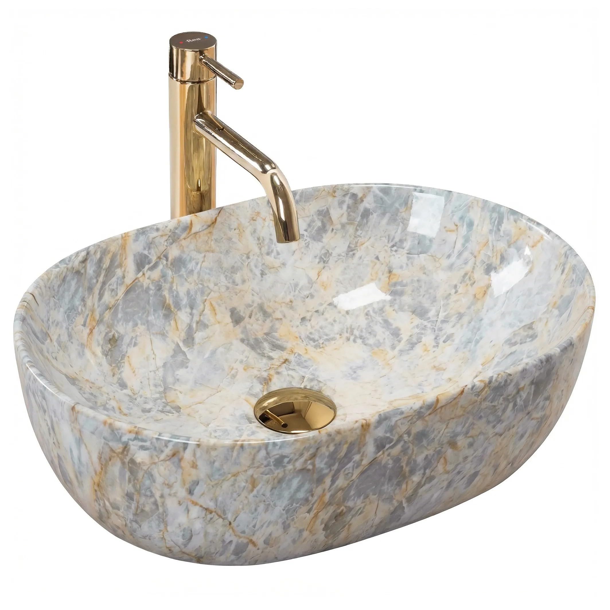 Rea - Lavabo sobre encimera Amelia Rustrstone 48 - Cerámica - Beige - 48x34,5x13,5 cm