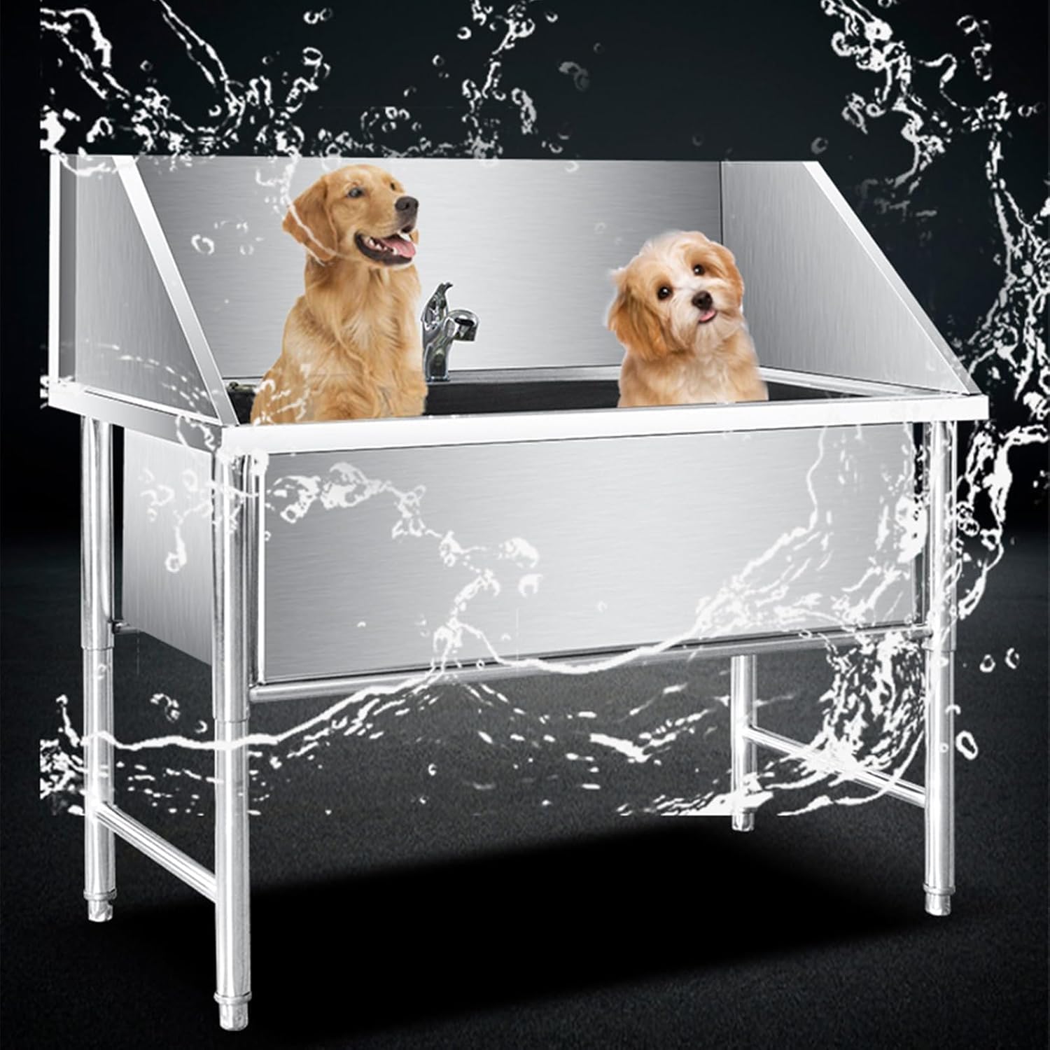 Bañera de acero inoxidable Estación de baño profesional de acero inoxidable for perros, estación de limpieza for mascotas, bañera for el cuidado de perros en casa, estación de baño for el cuidado de p