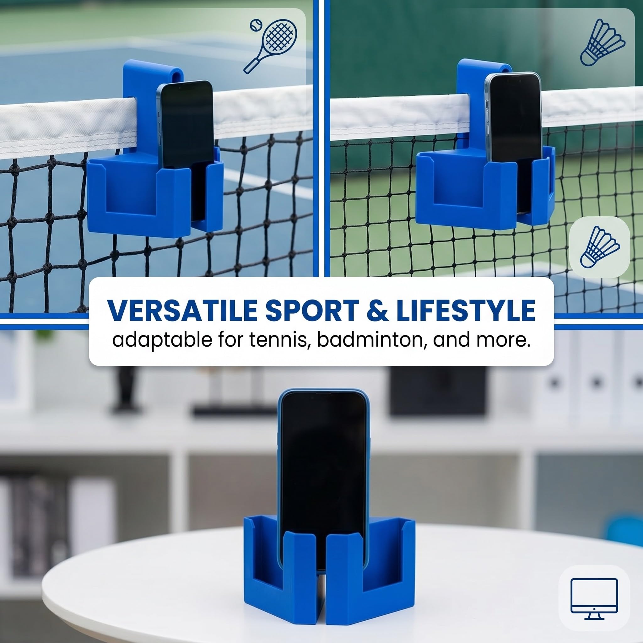 Support Imprimé 3D Pour Filet Tennis, Support Stable Pour Smartphone Et Caméra, Idéal Pour Filmer Matchs, Entraînements Et Live Streaming, Bleu