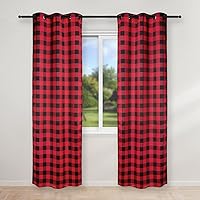 Vista 33 de Simple Deluxe Paquete de 4 cenefas opacas de cuadros búfalo para ventanas de cocina, sala de estar, casa de campo, dormitorio, cenefa de cortina