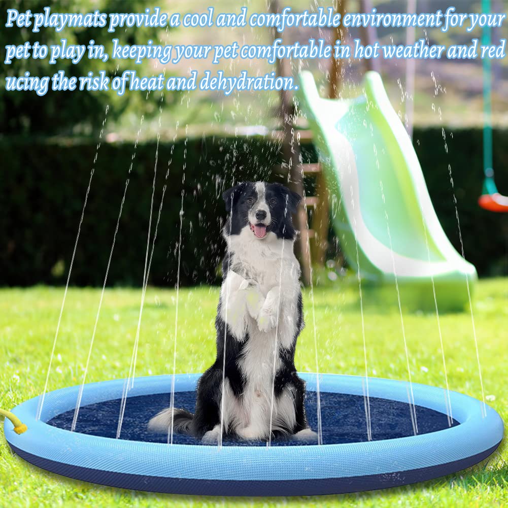 Tapis Jet d'eau Chien, XiXiRan Splash Play Mat pour Chiens, 100 * 100cm, Sprinkler Splash Pad, Tapis de Jet d'eau pour Enfants, Jeux d'eau d'Exterieur, Tapis de Pulvérisation d'Éclaboussure d'eau