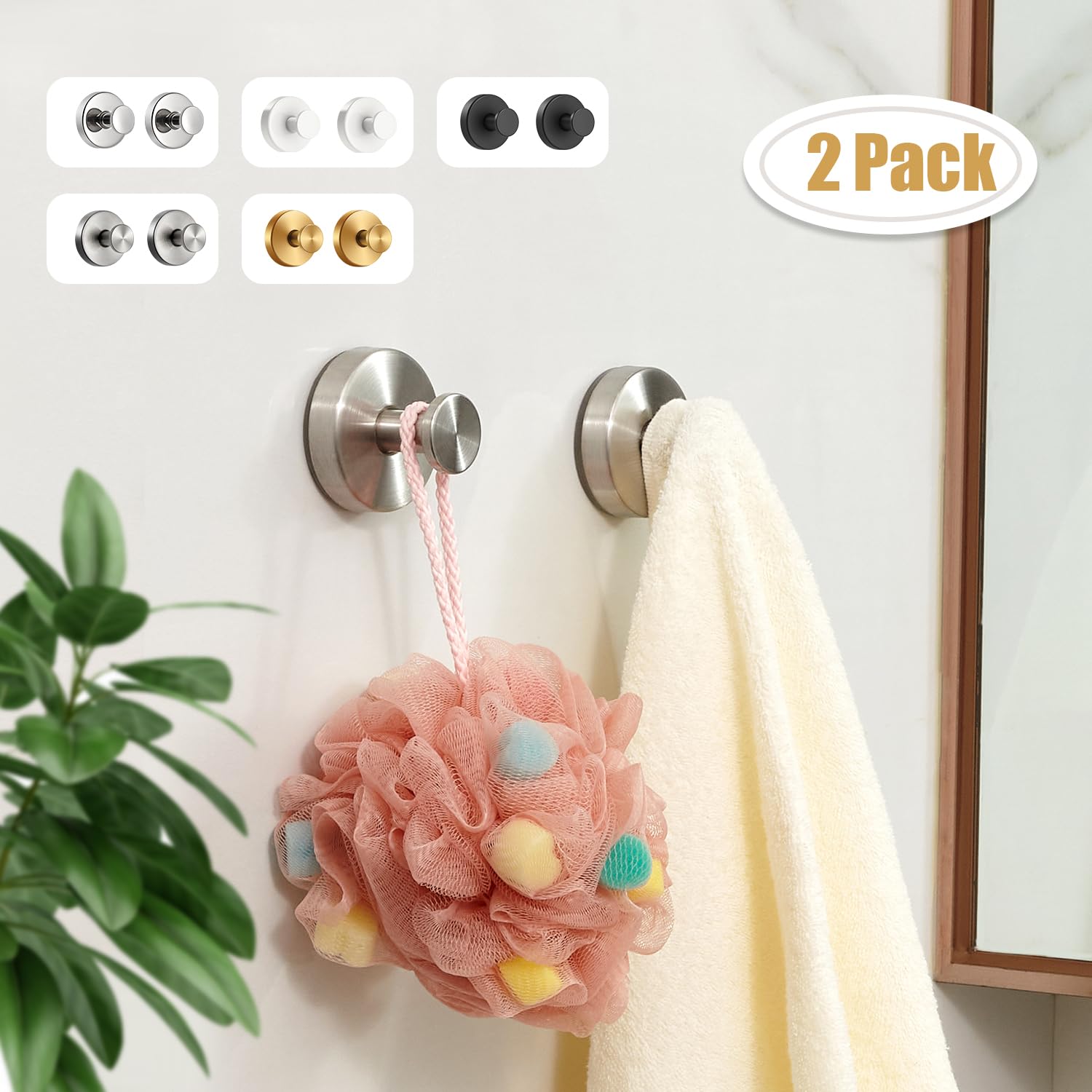 Ganchos para colgar, para ducha, baño, ducha, ventosa, para ventanas de cristal, espejo, azulejos, ganchos adhesivos para toallas para colgar bolas de baño, bata, toalla, color negro, paquete de 2