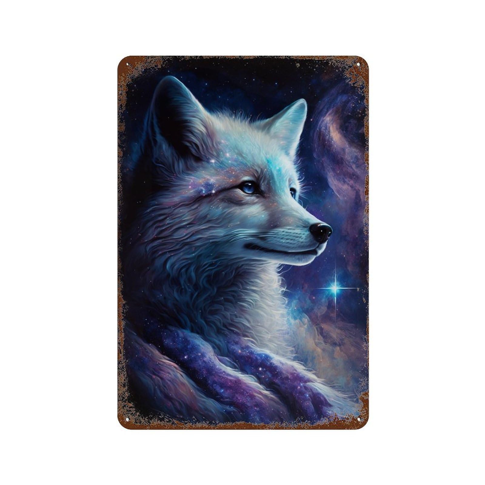 Galactic Wolf Portrait Rusty Metal Tin Sign 11.8"x7.9", Vintage Wall Decor for Garage, Pub Or Kitchen