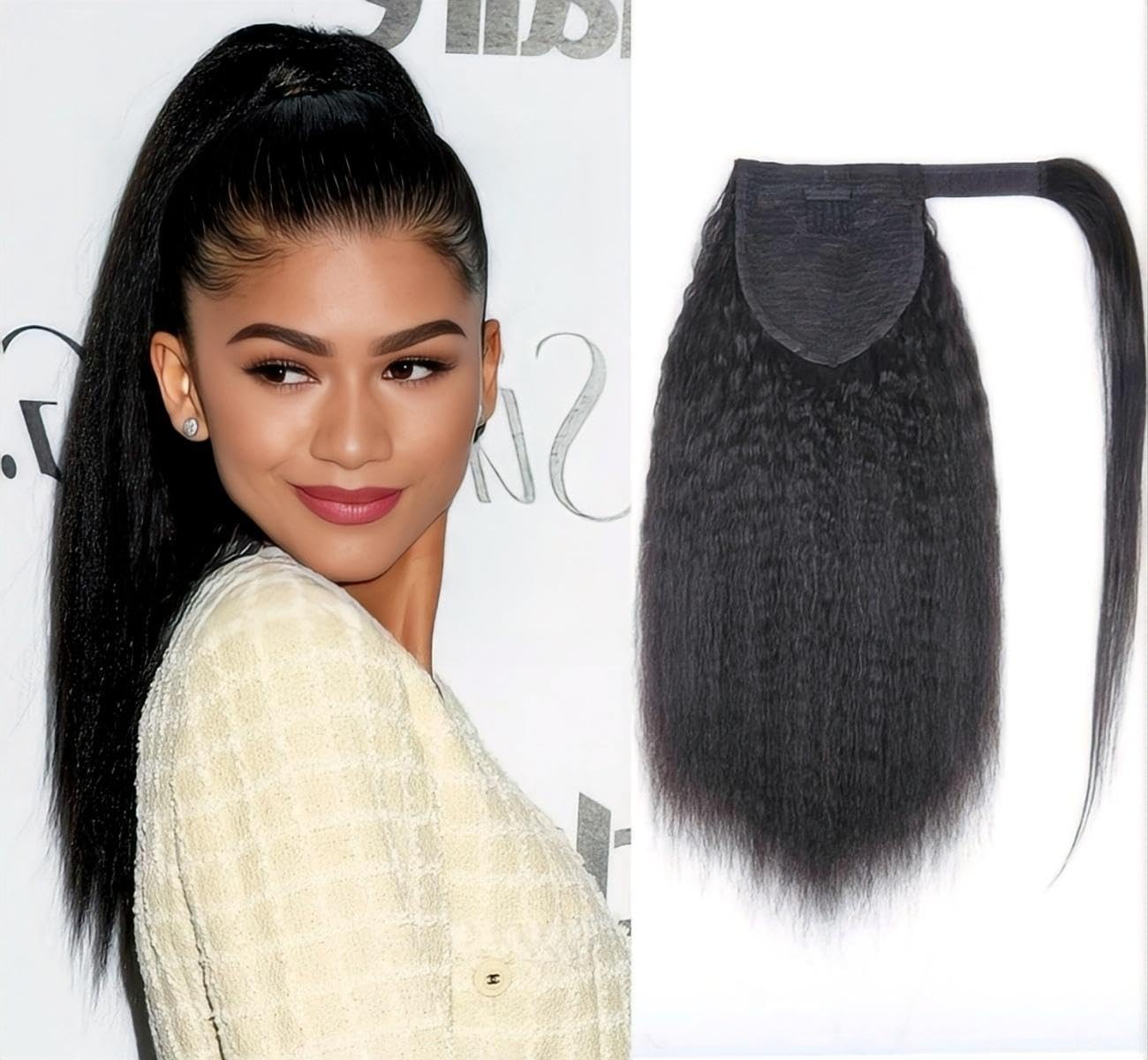 Sexycat Yaki Straight Ponytail Extension Human Hair 14 Inch 100g