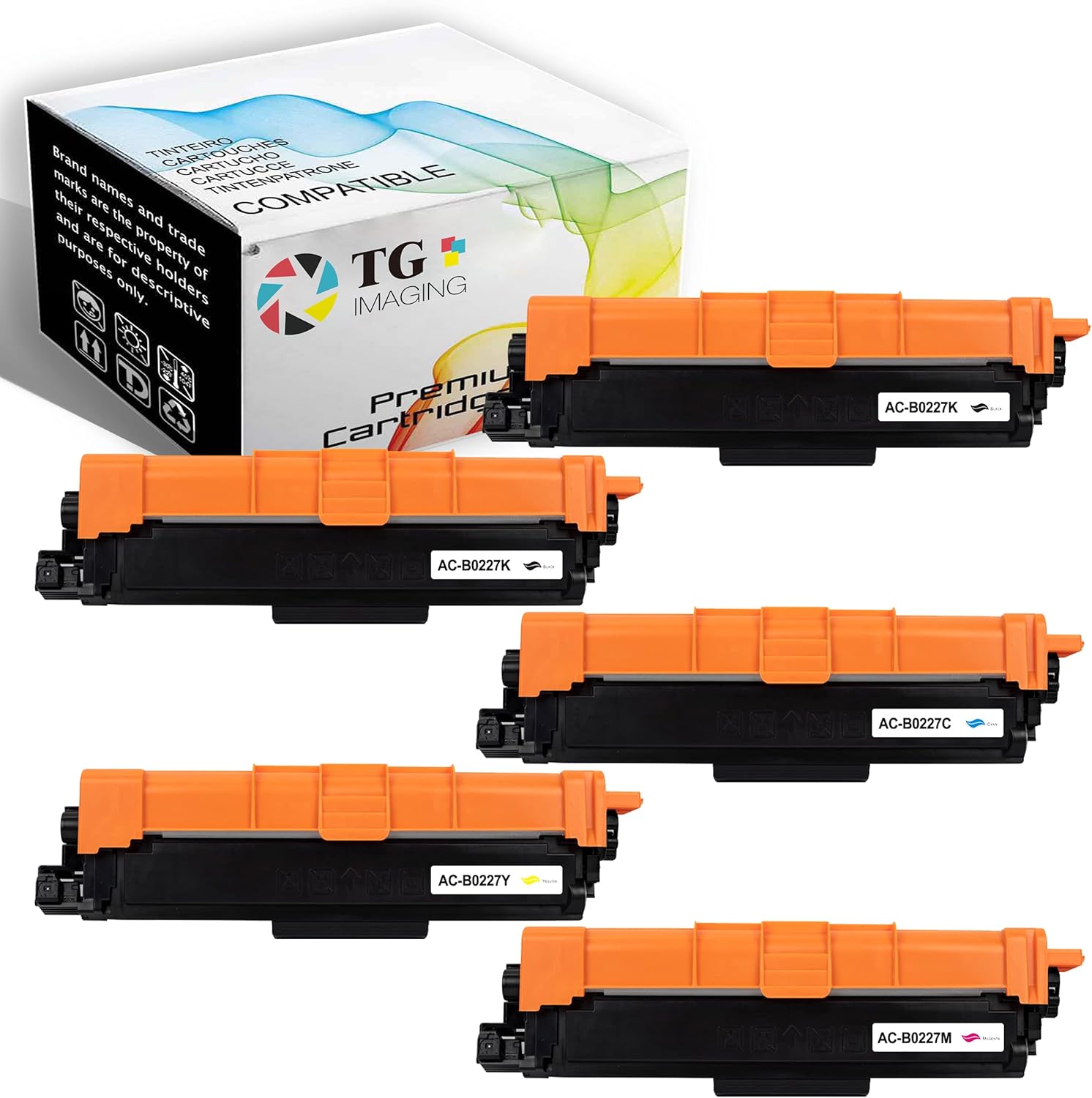 TG Imaging (5-Pack) (2K+C+Y+M) Compatible TN227 Toner Cartridge Replacement for Brother TN223 TN-223 for HL-L3210CW HL-L3230CDW HL-L3270CDW HL-L3290CDW MFC-L3710CW MFC-L3750CDW Printer