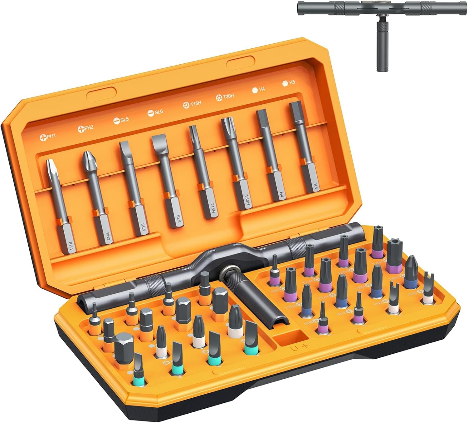 ORIA Screwdriver Kit, 42 in 1 Ratchet Screwdriver Set, Magnetic Precision Repair Tool Kit with DIY Rotatable Handle, 40 PCS Bits for Home Appliances, Bicycle Repair Orange