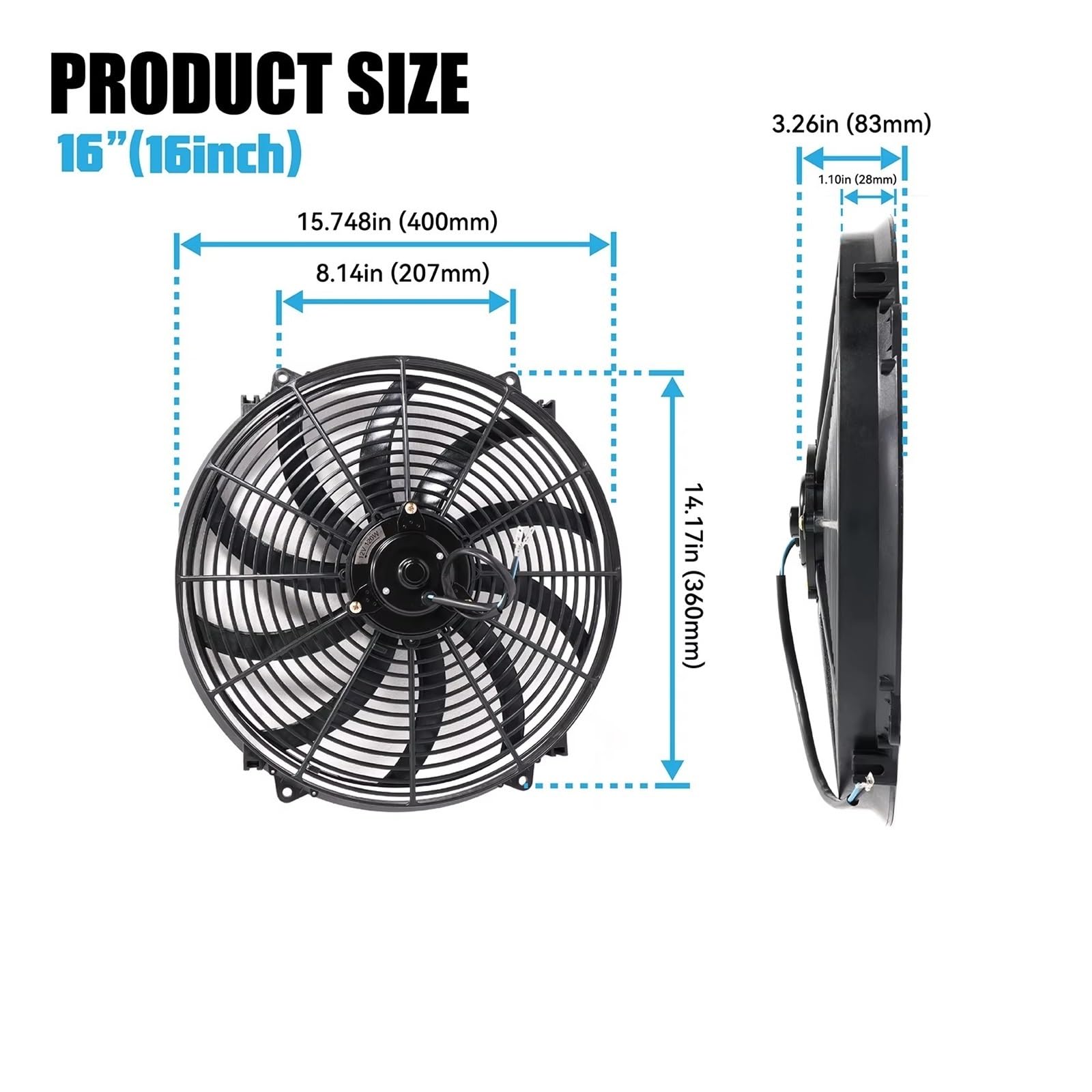 Coche Motor Radiador Ventilador Radiador Eléctrico Universal Motor Coche 16" 120W 12V