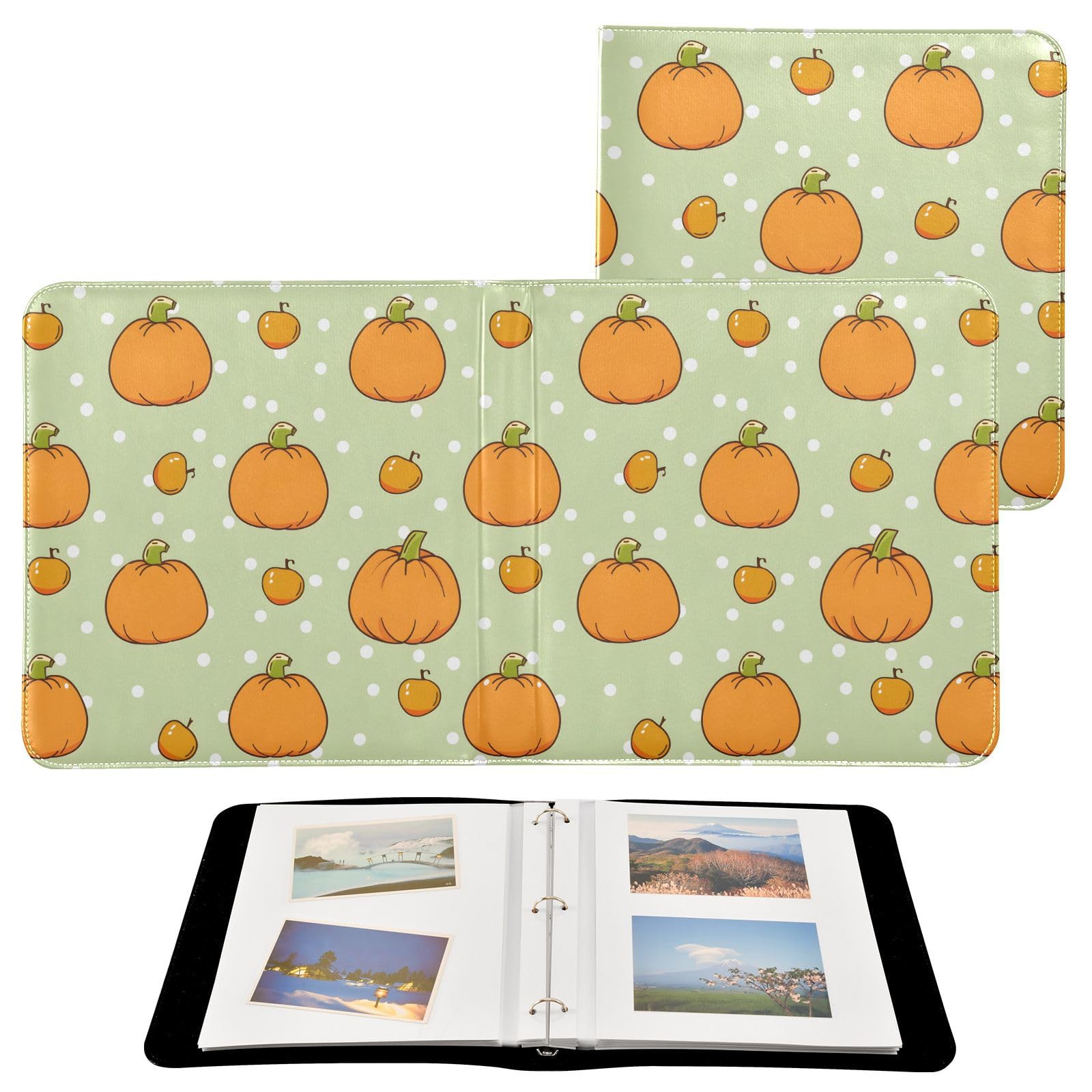 JIPONI Pumpkins Sweet Large Photo Album, DIY Leather Cover Scrapbook Albums for 4x6 5x7 6x8 Pictures, Self Adhesive Memory Book for Wedding, Baby, Family